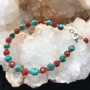 Turquoise, Carnelian & Silver Bracelet - NEW (B)